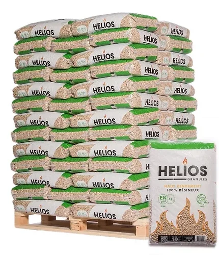 Granulés de Bois HELIOS Haute Performance – Palette 975kg (65 sacs)