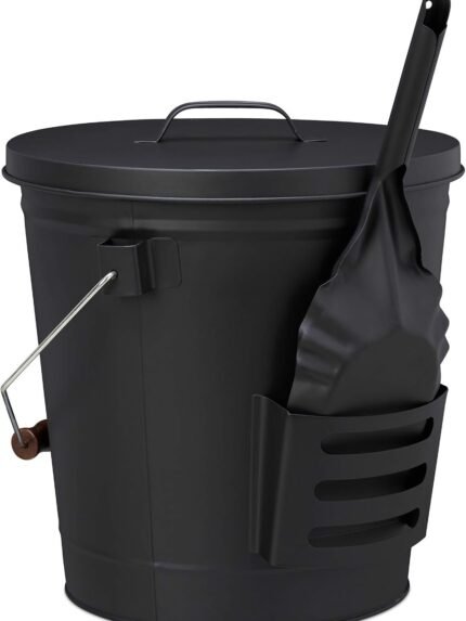 Seau à cendres 19 L en acier, avec couvercle et pelle
